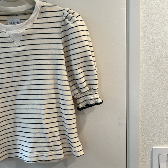 Saylor Cropped Navy and Cream Striped Sweatshirt Size Small - Picture 5 of 7